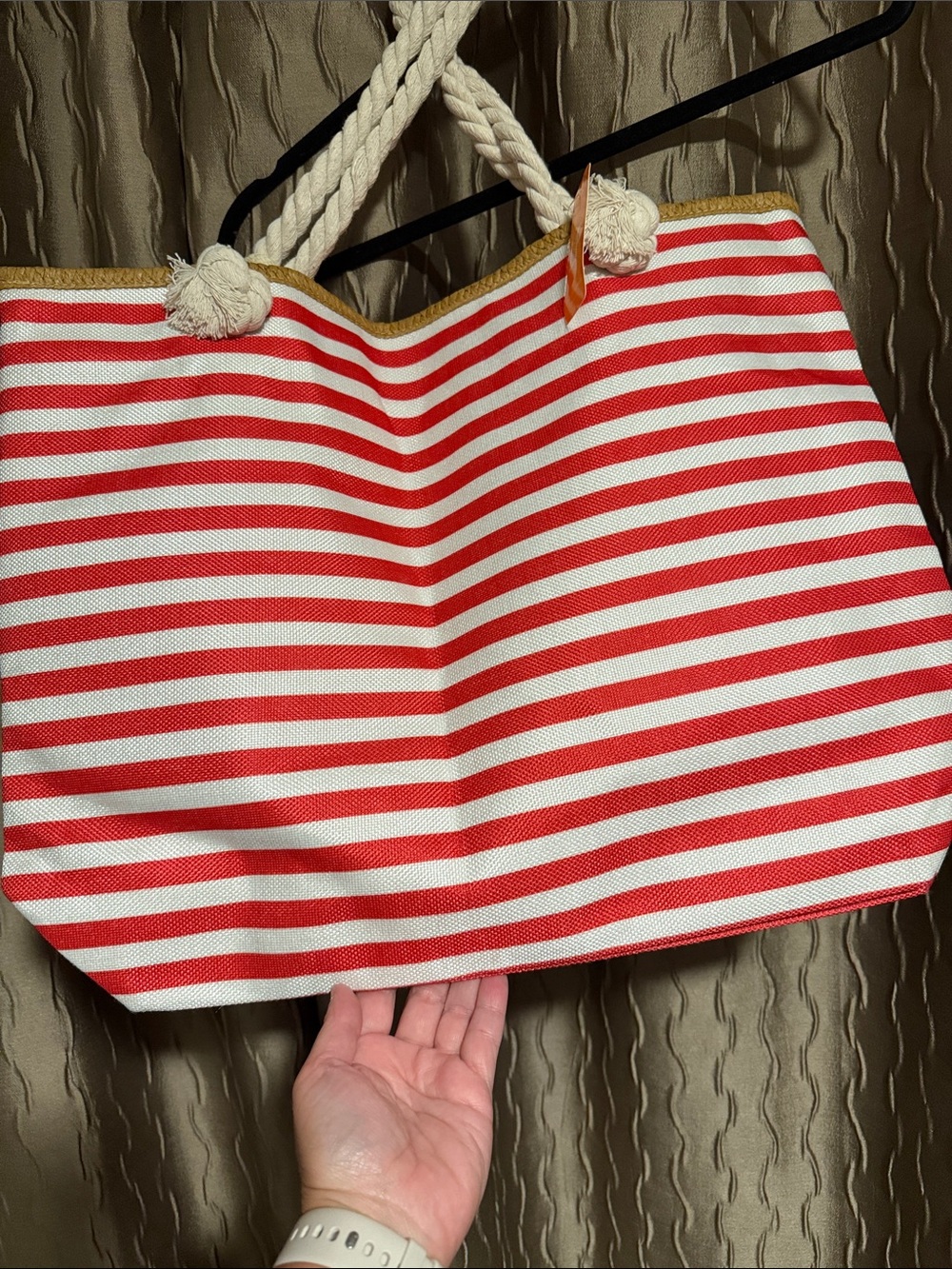 Striped Red and White Rope-Handle Beach Tote - Picture 2 of 3
